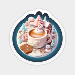 Snowman in a cappuccino with winter wonderland Sticker